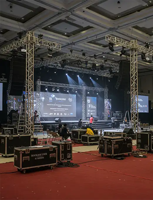 Stage design, lighting, and sound production